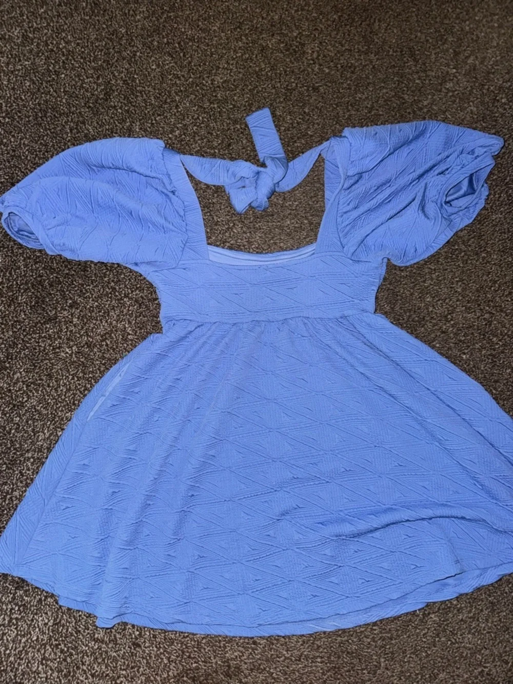 Free People Blue Textured Puff Sleeve Dress